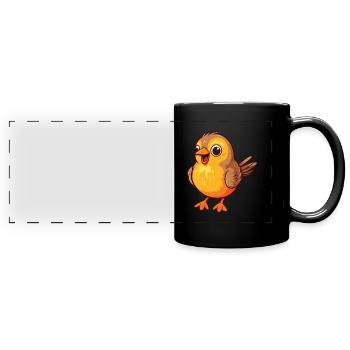 Bird Cartoon Kawaii Watercolor Illustration - Full Colour Panoramic Mug - black - Front