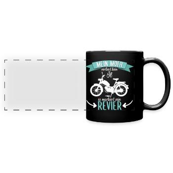 Mofa Moped Motorrad Zweitakt lustig Spruch - Panorama-Tasse farbig - Schwarz - Vorne