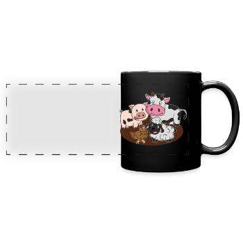 Animaux de ferme porc vache boeuf poulet moutons - Mug panoramique uni - noir - Devant