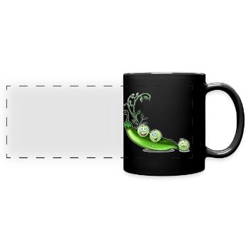 Erbsen Bohnen Humor - Panorama-Tasse farbig - Schwarz - Vorne
