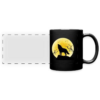 Vollmond Wolf Geschenk - Panorama-Tasse farbig - Schwarz - Vorne