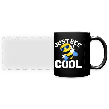 Just Bee Cool - Süße Biene Hummel Wespe - Panorama-Tasse farbig - Schwarz - Vorne