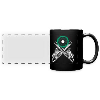 Tree cutter with chainsaw and chainsaw tree stump - Full Colour Panoramic Mug - black - Front