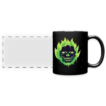Fearful and beautiful skull on fire design - Full Colour Panoramic Mug - black - Front