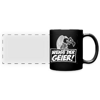 Weiss der Geier - Panorama-Tasse farbig - Schwarz - Vorne