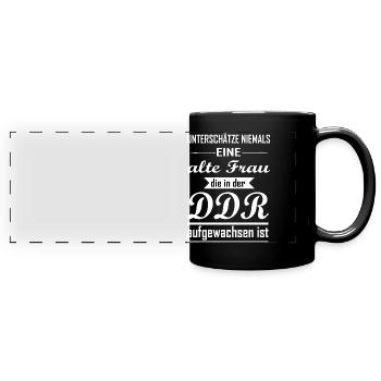 DDR Nicki alte Frau - Panorama-Tasse farbig - Schwarz - Vorne