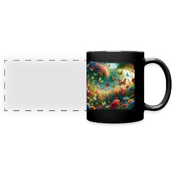 Lebendiges Gemälde Schmetterlinge Flora Fauna - Panorama-Tasse farbig - Schwarz - Vorne