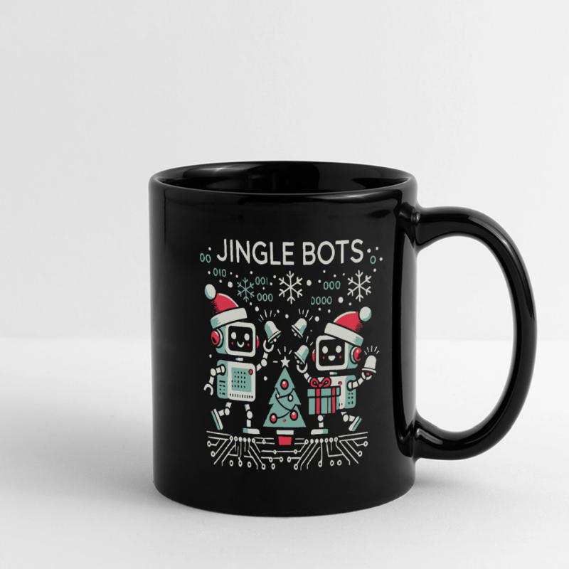 Jingle Bots - Christmas Robots with Binary Code Full Colour Panoramic Mug