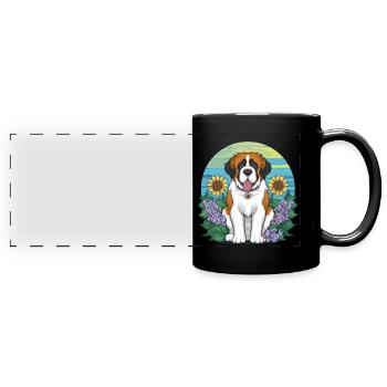 St. Bernard with sunflowers - Full Colour Panoramic Mug - black - Front