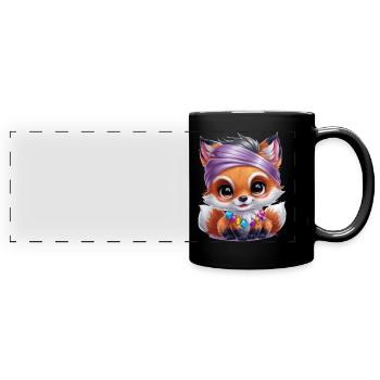 Kawaii Fuchs im Cartoon Stil mit bunten Steinen - Panorama-Tasse farbig - Schwarz - Vorne