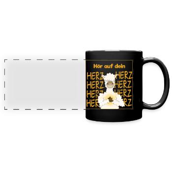 Hör auf dein Herz - Alpaka - Tier - Liebe - Panorama-Tasse farbig - Schwarz - Vorne