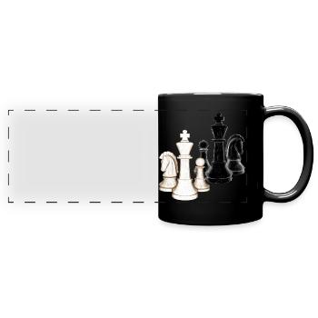 Échecs, pièces d’échecs, blanc, noir - Mug panoramique uni - noir - Devant