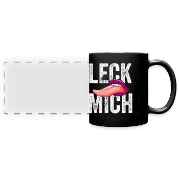 Leck mich! - Panorama-Tasse farbig - Schwarz - Vorne