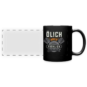 mechaniker, ölich aber fröhlich - Panorama-Tasse farbig - Schwarz - Vorne