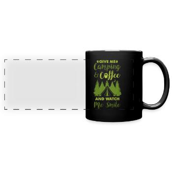 Camping et café, amateurs de plein air - Mug panoramique uni - noir - Devant