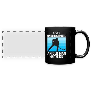 Eishockeyspieler - Panorama-Tasse farbig - Schwarz - Vorne