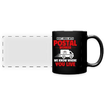 Postarbeiter, Post Mann - Panorama-Tasse farbig - Schwarz - Vorne