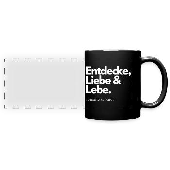 Ruhestand Ahoi, Entdecke Liebe Lebe - Panorama-Tasse farbig - Schwarz - Vorne