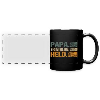 Triathlon Papa Held Spruch - Panorama-Tasse farbig - Schwarz - Vorne