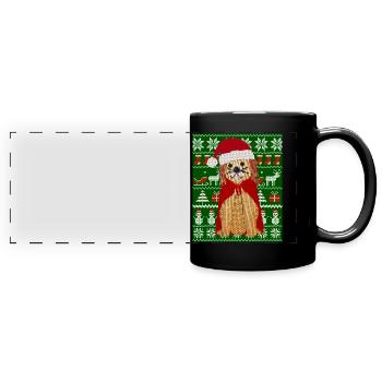 Gestrickter Hund als Weihnachtsmann Ugly Christmas - Panorama-Tasse farbig - Schwarz - Vorne