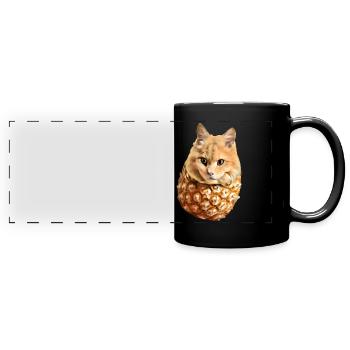 Kawaii Ananas-Katze - Panorama-Tasse farbig - Schwarz - Vorne