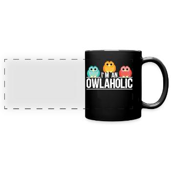 Owlaholic Workaholic Eule Wortwitz Geschenk - Panorama-Tasse farbig - Schwarz - Vorne