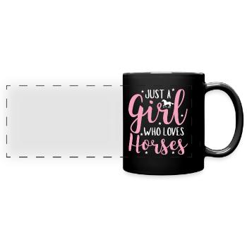Fille aime les chevaux amoureux des chevaux - Mug panoramique uni - noir - Devant