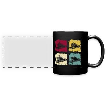 Eisenbahn Dampflok Lokomotive Pop Art Retro - Panorama-Tasse farbig - Schwarz - Vorne