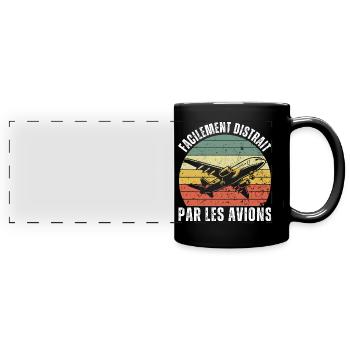 Facilement Distrait Par Les Avions Cadeau Vintage - Mug panoramique uni - noir - Devant