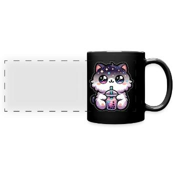 Chats buvant Bubble Tea Galaxy Boba Cat - Mug panoramique uni - noir - Devant