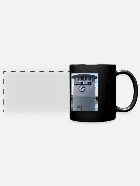 Pegel(turm-Uhr) Köln - Panorama-Tasse farbig - Schwarz