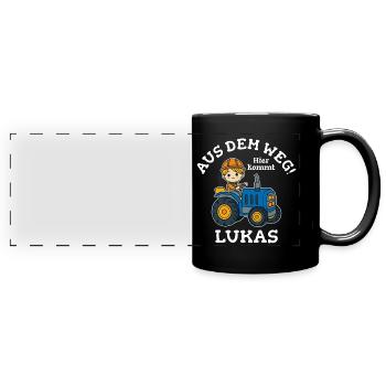 Lukas Vorname Traktor - Panorama-Tasse farbig - Schwarz - Vorne