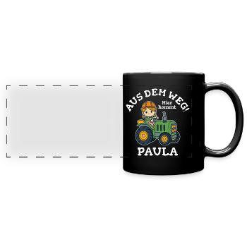 Paula Name Traktor - Panorama-Tasse farbig - Schwarz - Vorne