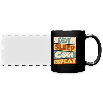 Programmierer Entwickler IT Spruch Eat Sleep Code - Panorama-Tasse farbig - Schwarz - Vorne