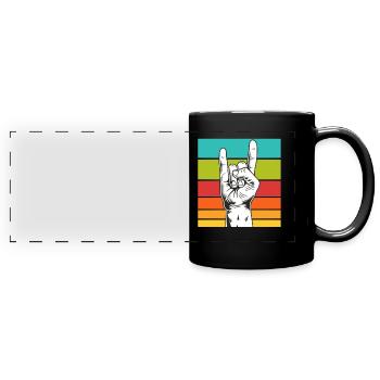Vintage Rocker Handzeichen Rockmusik Retro Zeichen - Panorama-Tasse farbig - Schwarz - Vorne