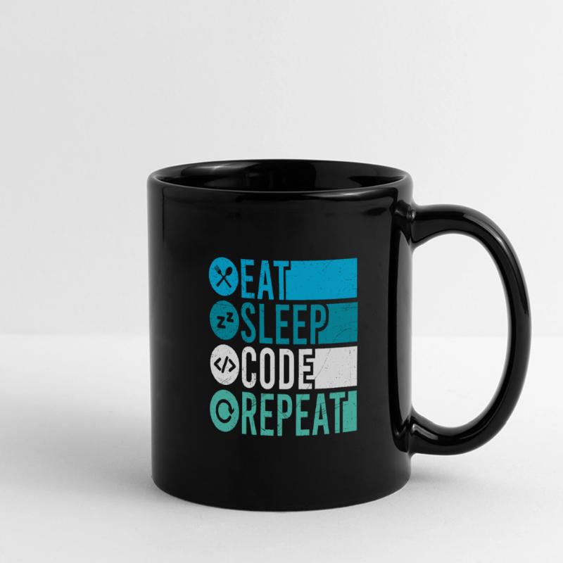 Eat Sleep Code Repeat Programmierer Software Panorama-Tasse farbig
