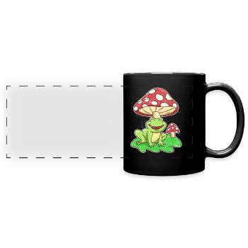 Frosch und Fliegenpilz Cottagecore Aesthetic - Panorama-Tasse farbig - Schwarz - Vorne