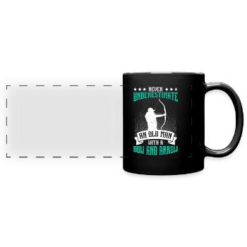 Never underestimate old man with bow and arrow - Full Colour Panoramic Mug - black - Front