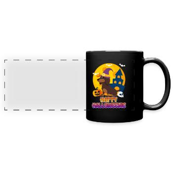 Happy Dackel Hund Halloween - Panorama-Tasse farbig - Schwarz - Vorne