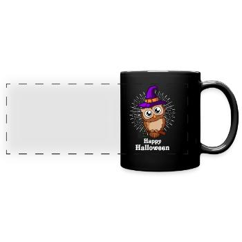 Happy Eule Halloween - Panorama-Tasse farbig - Schwarz - Vorne