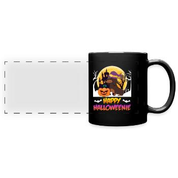 Happy Dackel Hund Halloween - Panorama-Tasse farbig - Schwarz - Vorne