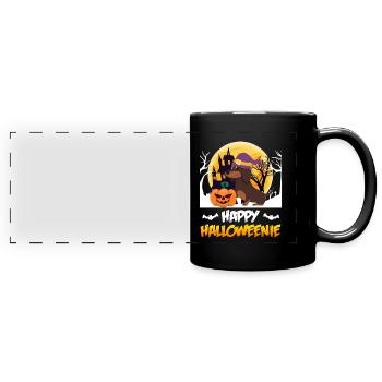 Happy Dackel Hund Halloween - Panorama-Tasse farbig - Schwarz - Vorne