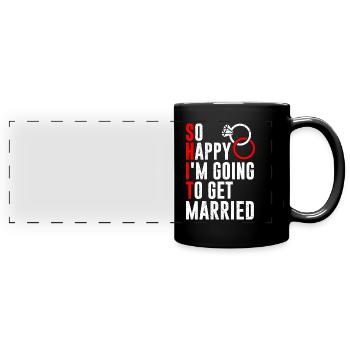 Newly Married Bride and Groom Wedding - Full Colour Panoramic Mug - black - Front
