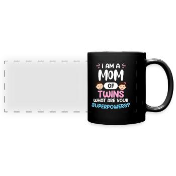 Twin Mom Mother of Twins Super Mama - Full Colour Panoramic Mug - black - Front