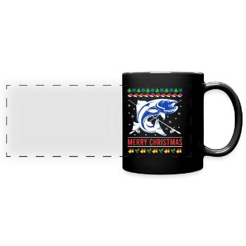 Joyeux poisson de Noël moche - Mug panoramique uni - noir - Devant