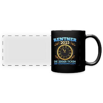 Rentner 2023 die Zeiger ticken Renteneintritt - Panorama-Tasse farbig - Schwarz - Vorne