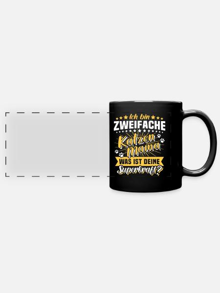 Zweifache Katzenmama Katze Mama - Panorama-Tasse farbig - Schwarz