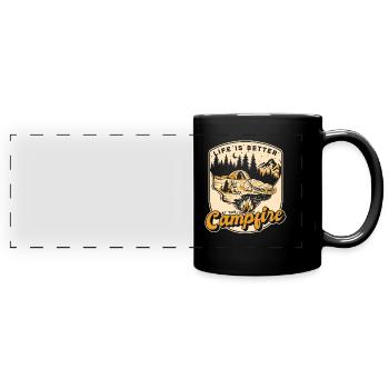 Camping Campfire Campground Campsite Tents - Full Colour Panoramic Mug - black - Front