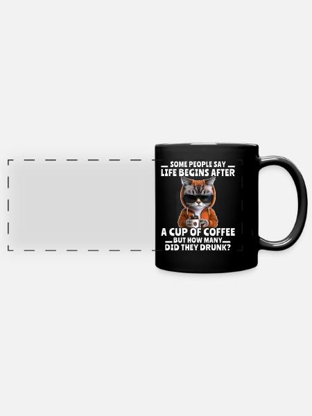 Kaffee Katze Kaffeetrinker - Panorama-Tasse farbig - Schwarz