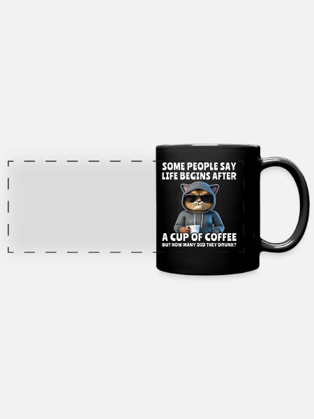 Kaffee Katze Kaffeetrinker - Panorama-Tasse farbig - Schwarz